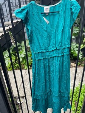 Teal Tiered V-Neck Women's Dress